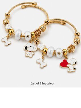 (Set of 2) Dog Couple BBF Love European-style Charm Bracelet Wire Bangle Pendant